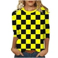 thumbnail image 1 of Trendy 3/4 Length Sleeve Tops for Women Graphic Plaid Print Crewneck Base Tee Fall Spring Summer Tshirts (4XL, Yellow), 1 of 6