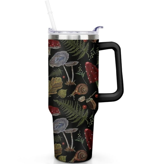 Trendy 40oz Mushroom Travel Tumbler, Vacuum Sealed, Handle & Straw Included, Durable