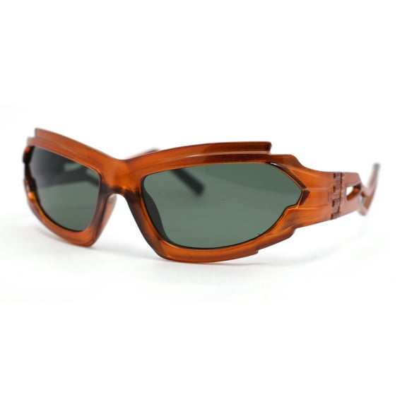 Trendy 90s Robotic Elaborate Mechanical Plastic Sport Sunglasses Orange - Green