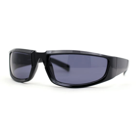 Trendy 90s Sport Look Curved Wrap Fashion Sunglasses All Black