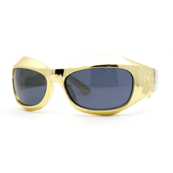 Trendy 90s Sport Wrap Thick Bevel Plastic Oval Sunglasses Gold - Black