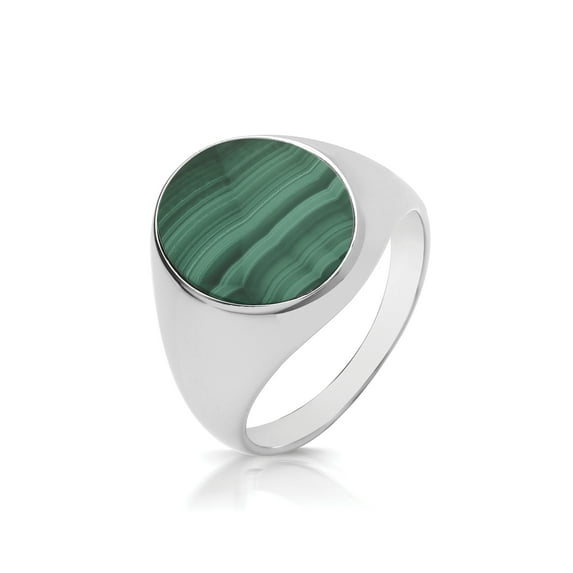 Trendy 925 Sterling Silver Men Signet & Sovereign with Malachite
