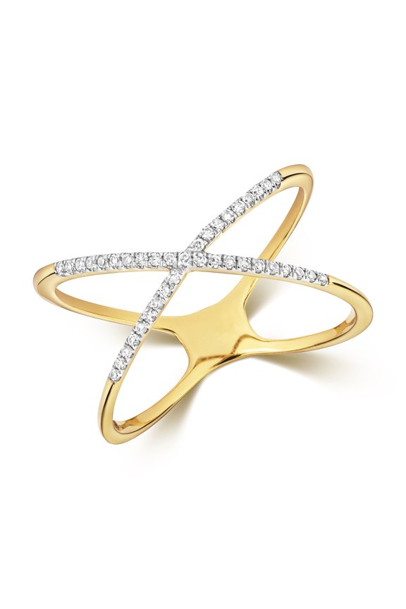 Trendy 9k Gold Women Diamond Ring Brilliant Cut 0.11 Carat H - I1