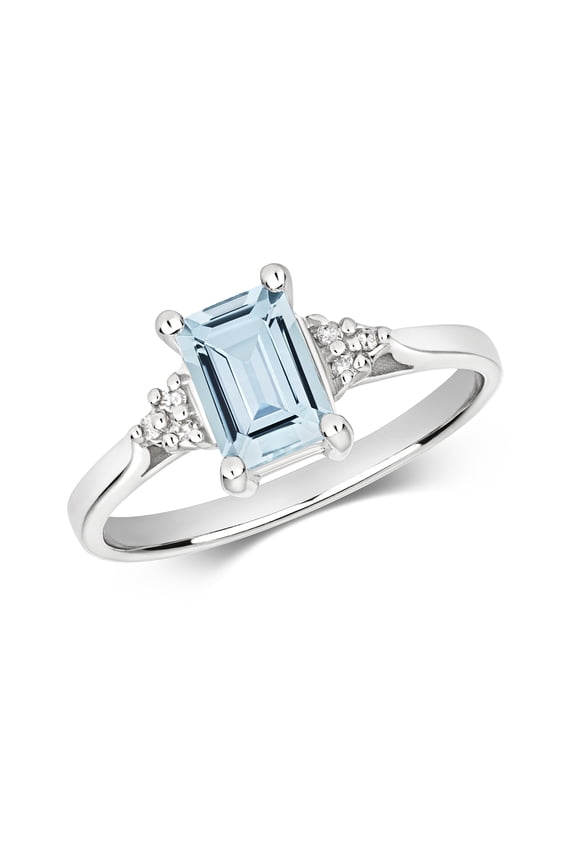 Trendy 9k White Gold Women Diamond Ring Brilliant Cut H - PK with Aquamarine