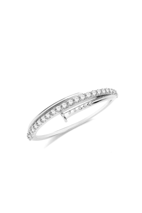 Trendy 9k White Gold Women Nail Ring with Cubic Zirconia/CZ