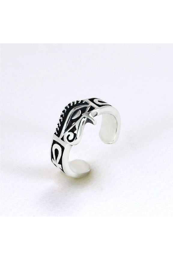 Trendy Adjustable Copper Ring For Men, Geometric Horus Eye Design, Retro Unisex Style, Single Personalized Gift