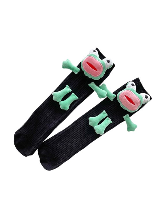 Trendy Aesthetic Middle Tube Socks with Funny Cartoon 3D Ugly Frogs Designs Calf Socks Gift for Women and Teen Girls
