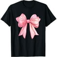 thumbnail image 1 of Trendy Aesthetic Pink Coquette Girl Pink Bow Ribbon T-ShirtMen and women, Black T-shirt, size: Extra large, 1 of 4