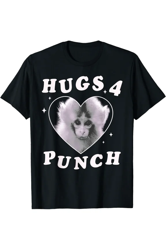 Trendy Apparel Punch The Monkey Hugs 4 Punch Heart Frame T-Shirt, Unisex T-Shirt