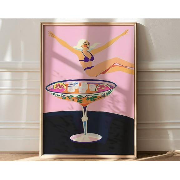 Trendy Art, Cocktail Wall Art, Bar Cart Print, Maximalist Living Room Decor, Apartment Decor, Pink Decor, Large Poster, Wall Decor Kitchen, 8x12 UNFRAMED