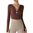 thumbnail image 1 of Trendy Base Layer Crop Top Women Long Sleeve Keyhole Crop Tops with Thumb Hole for Women Seamless Ribbed Cropped Tee, 1 of 6