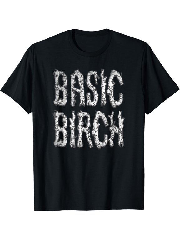 Trendy Basic Birch Bark Text Logo T-Shirt men and women can wear, black, white, gifts