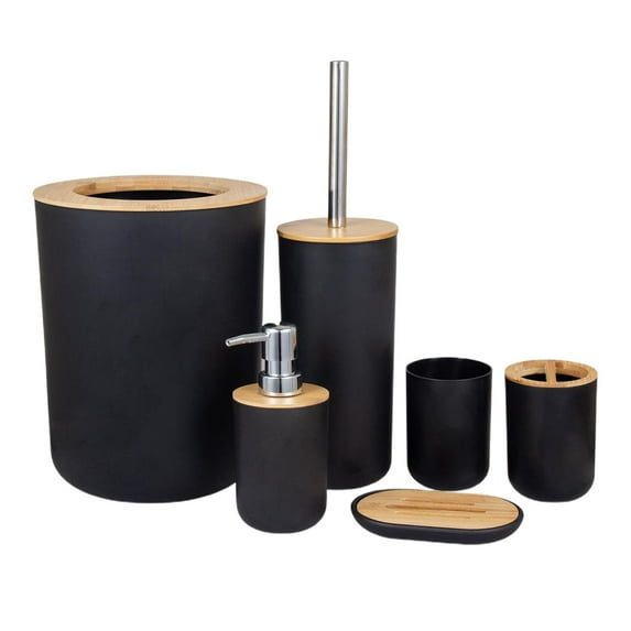 Trendy Bathroom Accessories Set Dispenser Toothbrush Tumbler Soap Dish Trash Bin, And