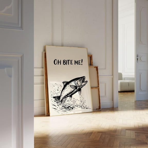 Trendy Bathroom Poster Vintage Fish Poster Oh Bite Me Bath Art Bathroom Poster Restroom Wall Decor Home Decor, 12x18 UNFRAMED