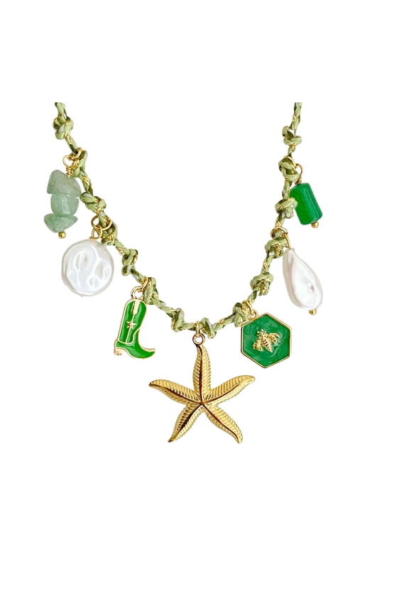 Trendy Beach Styles Jewelry Set Of 16 Oceanics Pendants On Sturdy Copper Rope Chain In Comfortable Wear Tone Finish