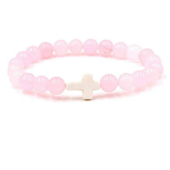 Trendy Beaded Bracelet With Natural Agate Stones - Stylish Cross Pendant Bracelet - Elegant Jewelry For Daily Wear