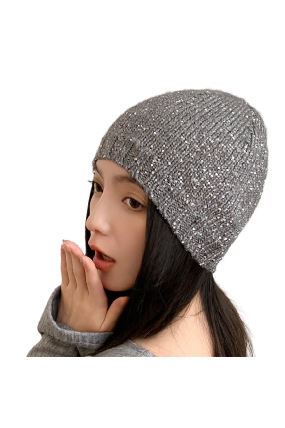 Trendy Beanies Sequins Hat for Party Goers Stage Performances Knit Hat Blingbling Trendy Sequins Knit Hat