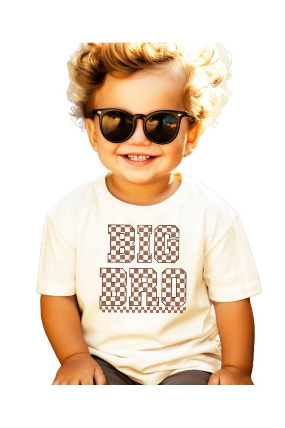 Trendy Big Bro Shirt for Boys Checkered Big Brother Sibling T-Shirt Natural Shirt 2T