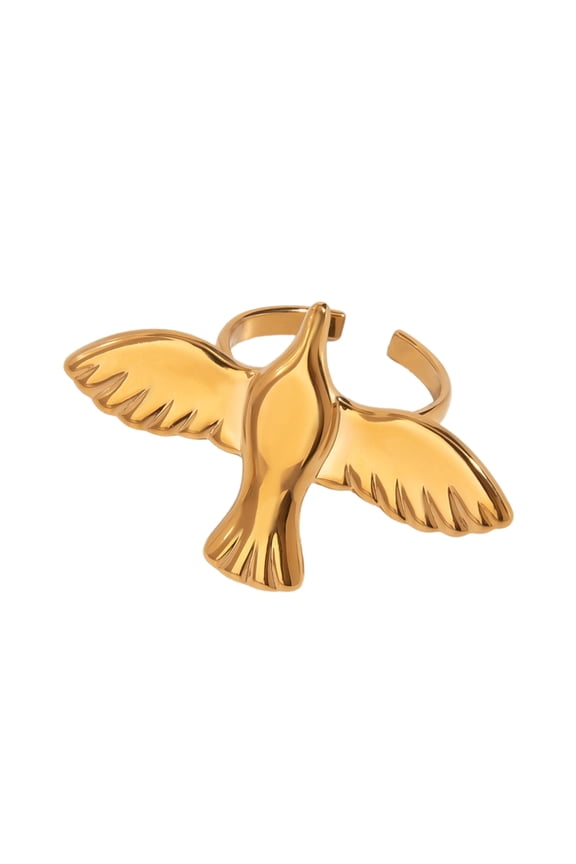 Trendy Bird Wing Open Ring Peace Doves Adjustable Ring Everyday Wear Accessory