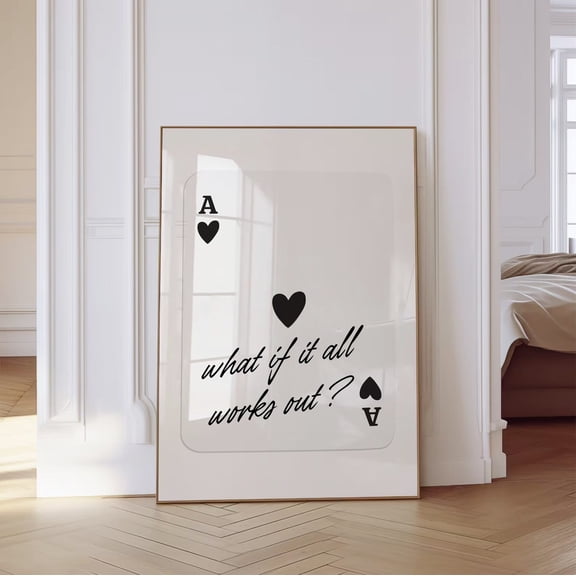 Trendy Black Ace Of Hearts Poster Trendy Retro Wall Art What If It All Works Out Art Playing Card Poster Preppy Y2K Room Decor Poster Home Decor, 16x24 UNFRAMED
