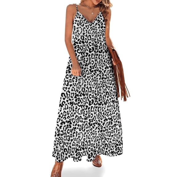 Trendy Black And White Leopard Print Sleeveless Dress Women's Evening Dress Womans Clothing