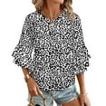 thumbnail image 1 of Trendy Black And White Leopard Print Women's V-Neck Blouse With 3/4 Ruffled Bell Sleeves Casual Top Ladies Blouses, 1 of 7