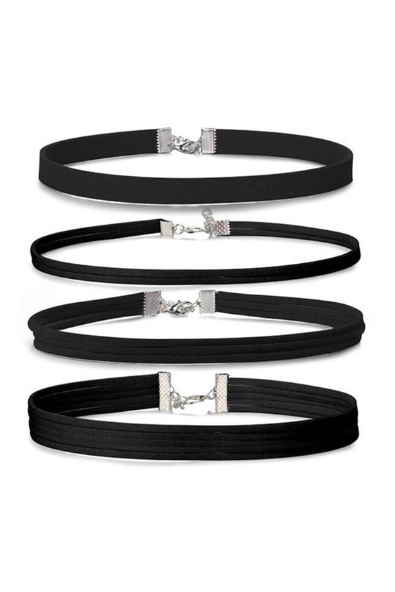 Trendy Black Choker Collection 4 Unique Designs Necklace Neck Chain Jewelry Exquisite Necklace for Fashionable Ladies