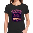 thumbnail image 1 of Trendy Black Cotton Short Sleeve T-Shirt with " COUNTRY ROADS TAKE ME HOME " Graphic Motorbike & Dog Design, 1 of 5