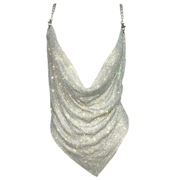 Trendy Black Crop Top With Shimmering Rhinestones Camisole Sleeveless Sparkling Top For Nightclub And Beach Parties