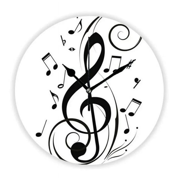 Trendy Black Gold Music Notes Music Is Life Musical Wall Clock Large Wall Watch for Living Room Home Decor Musician Teacher Gift(10 Inch)