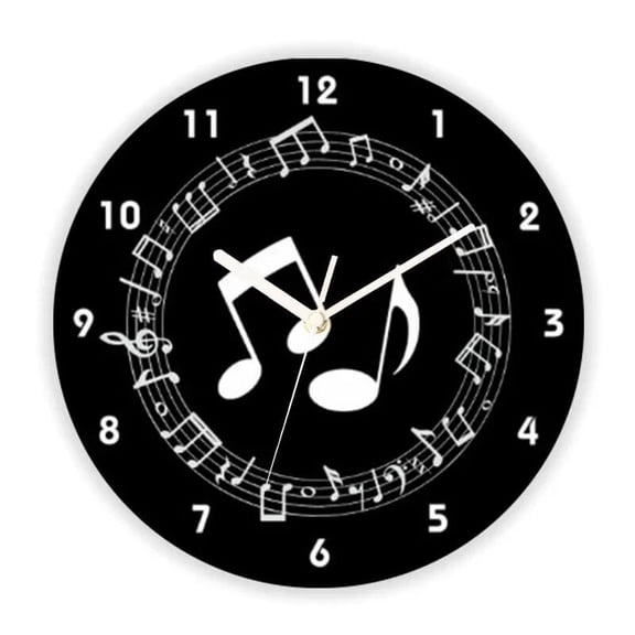 Trendy Black Gold Music Notes Music Is Life Musical Wall Clock Large Wall Watch for Living Room Home Decor Musician Teacher Gift（12 Inch）