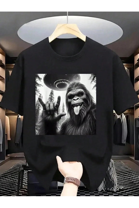 Trendy Black Graphic T - Shirt with Unique Prints