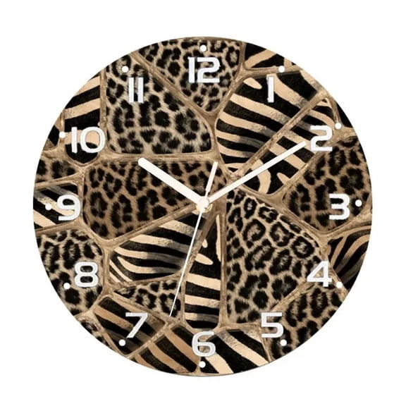 Trendy Black Red Leopard Zebra Animal Print Round Wall Clock for Living Room Modern Cheetah Stripes Wall Clock Home Decor Gift(12 Inch)