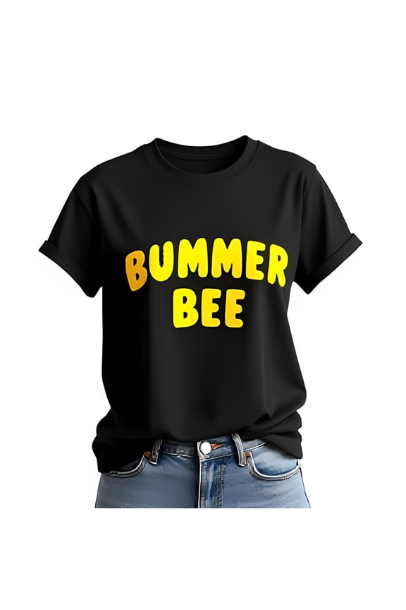 Trendy Black T-Shirt with Bold Bummer Bee Yellow Graphic Casual Style