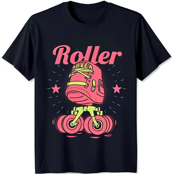 Trendy Black T-Shirt with Bold Cartoon Skate Graphic & Stars