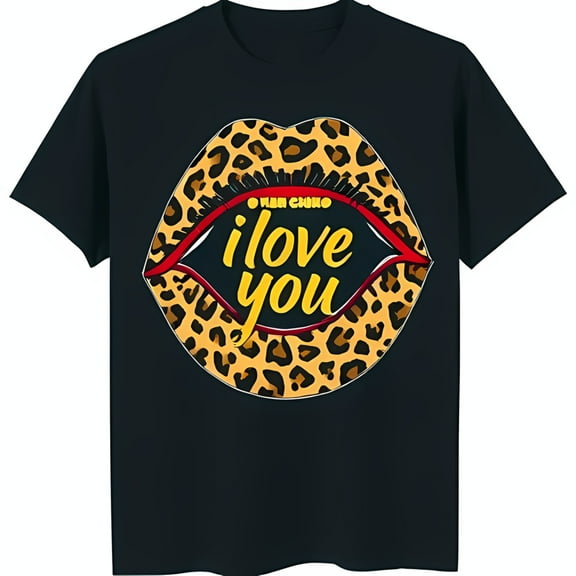 Trendy Black T-Shirt with Bold Red Print Lips & 'I Love You' Graphic