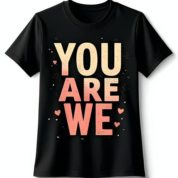 Trendy Black T-Shirt with Bold YOU ARE WE Graphic & Cute Pink Hearts