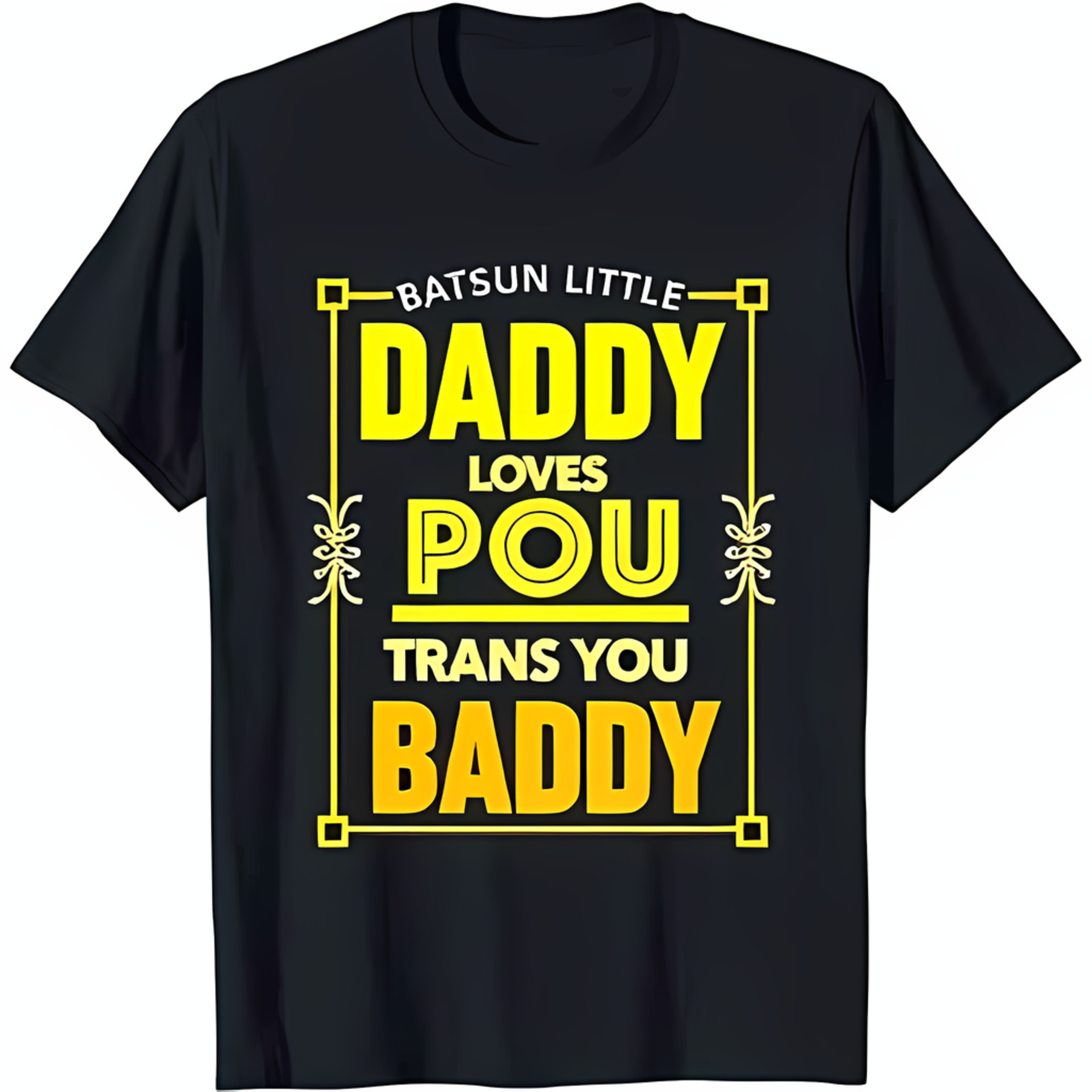 Trendy Black TShirt with Bold Yellow Graphic 'BATSUN LITTLE DADDY