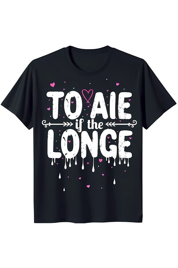 Trendy Black T-Shirt with Dripping White Graphic & Pink Heart Design