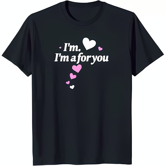 Trendy Black T-Shirt with Heart Graphic: 'I'm I'm a for you' Design