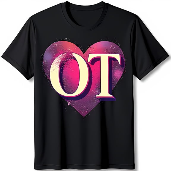 Trendy Black T-Shirt with Pixelated Heart Design in Pink & Bold OT Graphic