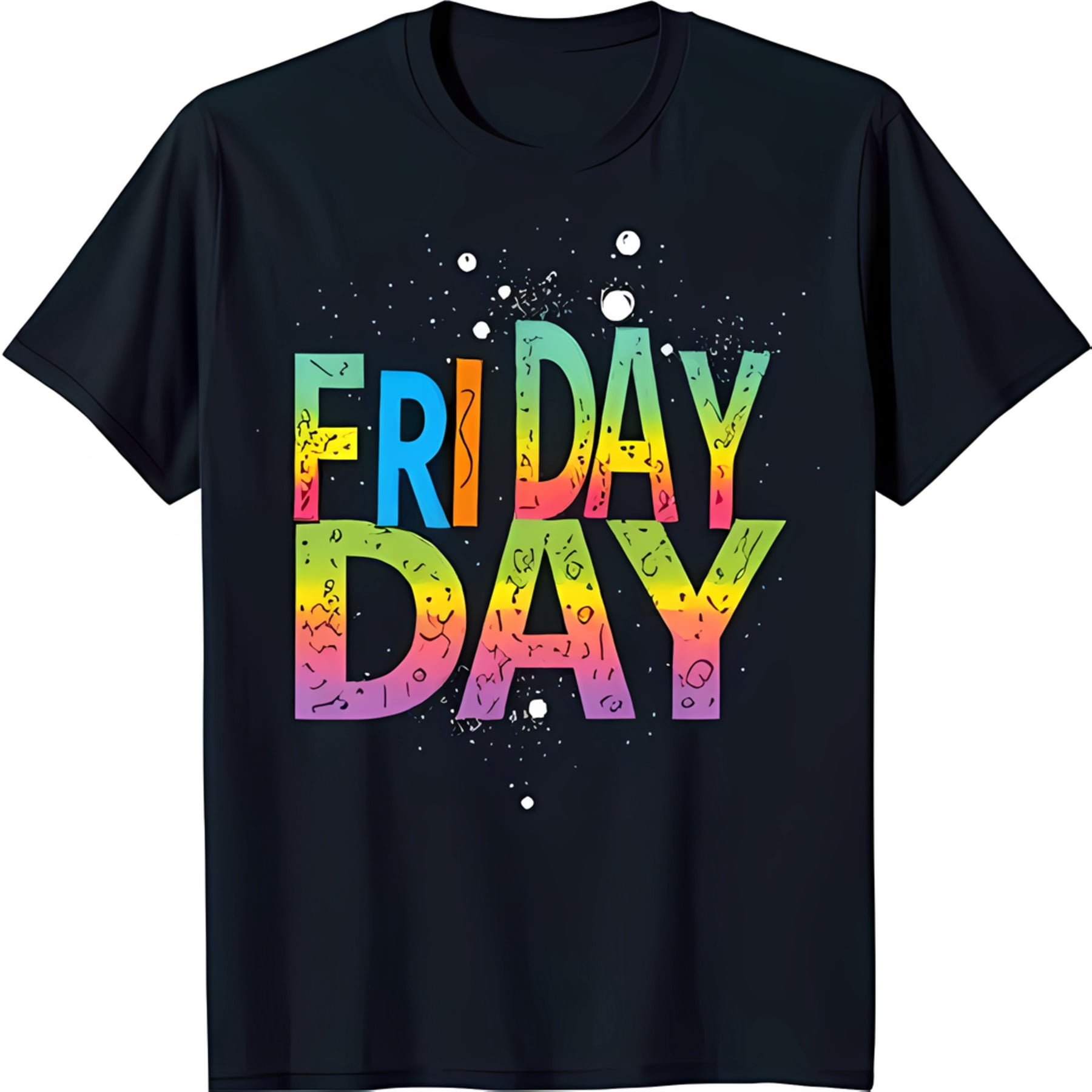 Trendy Black T-Shirt with Rainbow 'FRIDAY DAY' Graphic & Unique Number ...