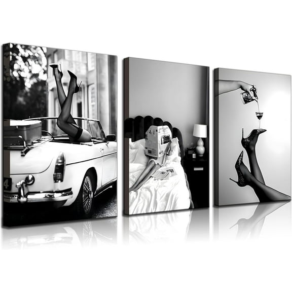 Trendy Black Woman Canvas Wall Art Fashion Black Girl Posters Prints African American Woman Wall Decor Pictures for Home Living Room Bedroom Bathroom Decoration (Only canvas)