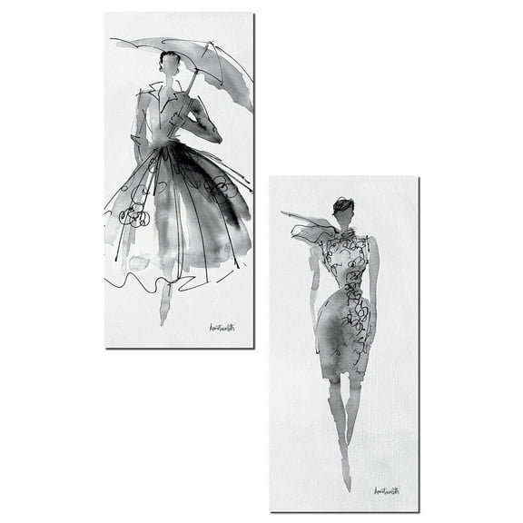 Trendy Black and Gray Runway Fashion Model Sketch Adult/Teen Panels; 2 - 8" x 18" Unframed Posters
