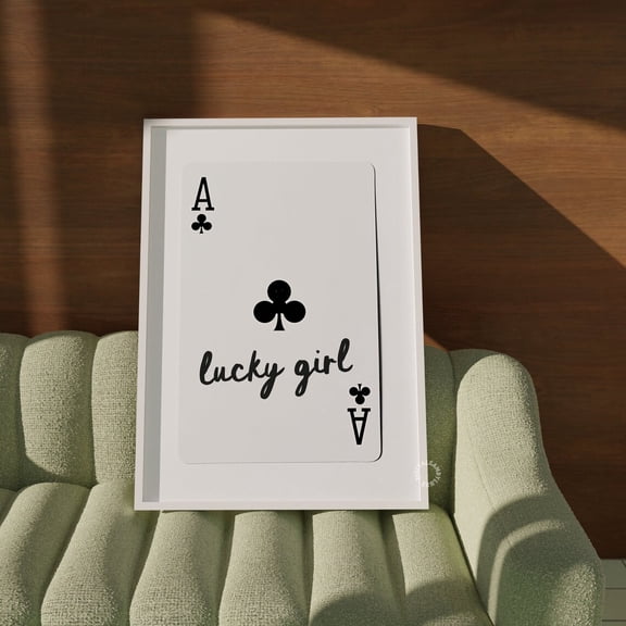 Trendy Black and White Lucky Girl Art Ace Card Retro Decor Unframed Paper Print