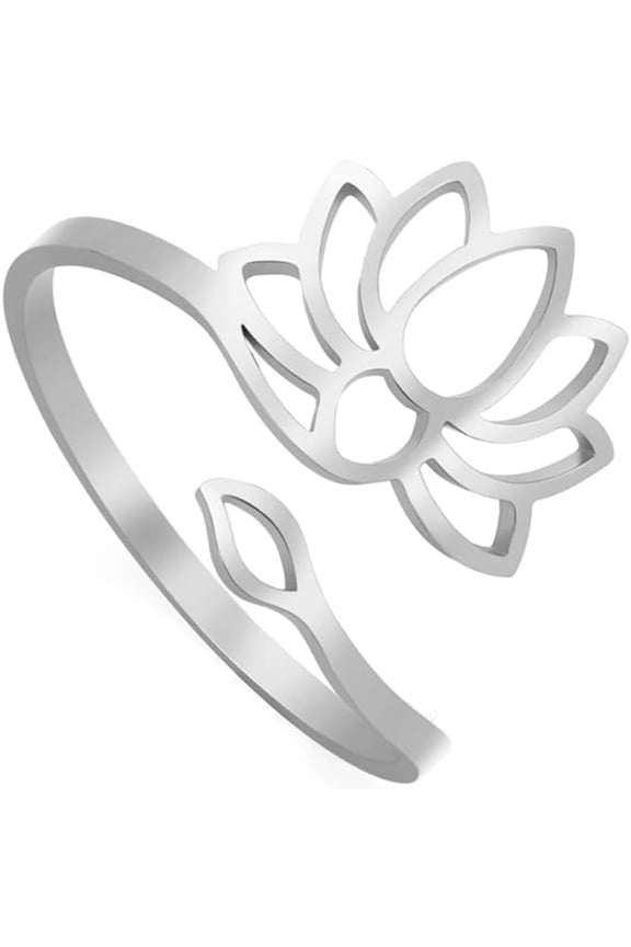 Trendy Blossom Lotus Flower Ring For Women Om Aum Ohm Symbol Yoga Meditation Promise Lotus Adjustable Ring Chakra Inspirational Jewelry