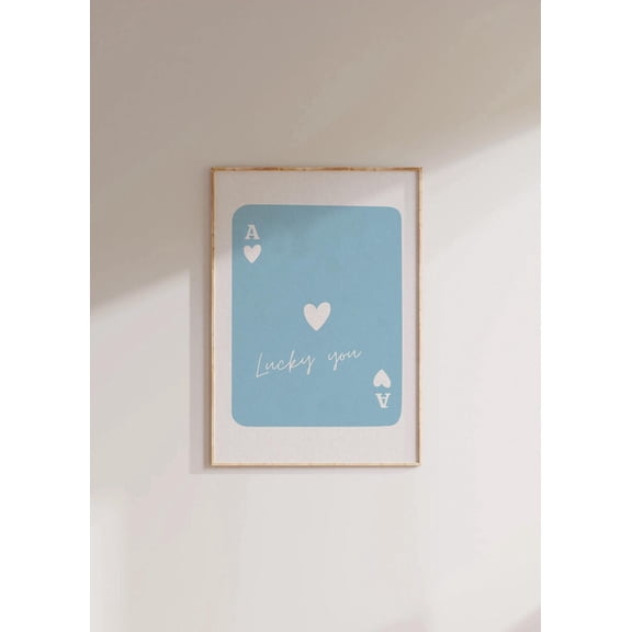 Trendy Blue Ace of Hearts Wall Art Retro Lucky You Wall Art Y2K Decor Playing Card Poster Girl Dorm Room Decor Blue Coastal Playing Card Unframed Paper Print
