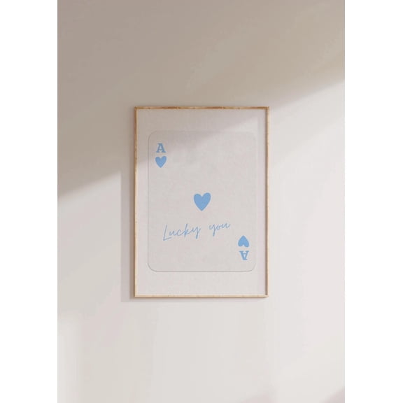 Trendy Blue Ace Of Hearts Wall Art Retro Lucky You Wall Art Y2K Decor Playing Card Poster Trendy Aesthetic Poster Blue Coastal Playing Card Home Decor, 24x36 UNFRAMED