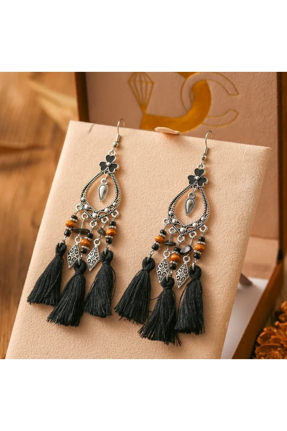 Trendy Bohemian Geometric Tassel Earrings Stone Beads Boho Earrings