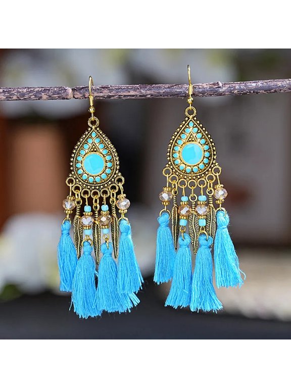 Trendy Bohemian Vintage Waterdrop Tassel Earring Bead Dangleearring